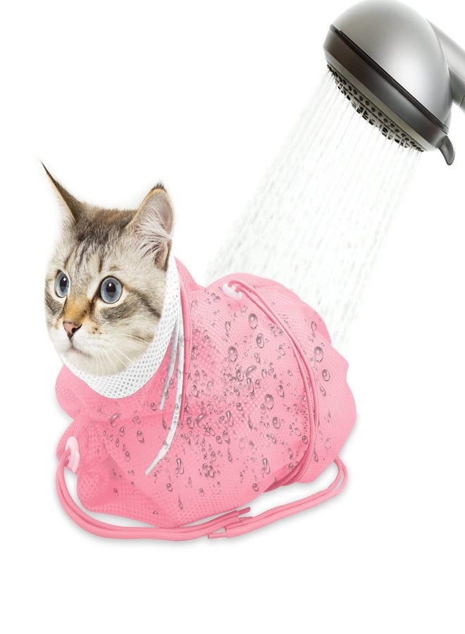 Catcan Cat Bathing Bag, Breathable Mesh Cat Shower Bag Anti Scratch Adjustable Cat Grooming Bag for Nail Trimming Polyester Soft Washing Bag - Image 1